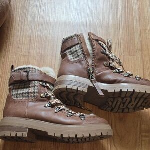 Brown Plaid Ankle Boots